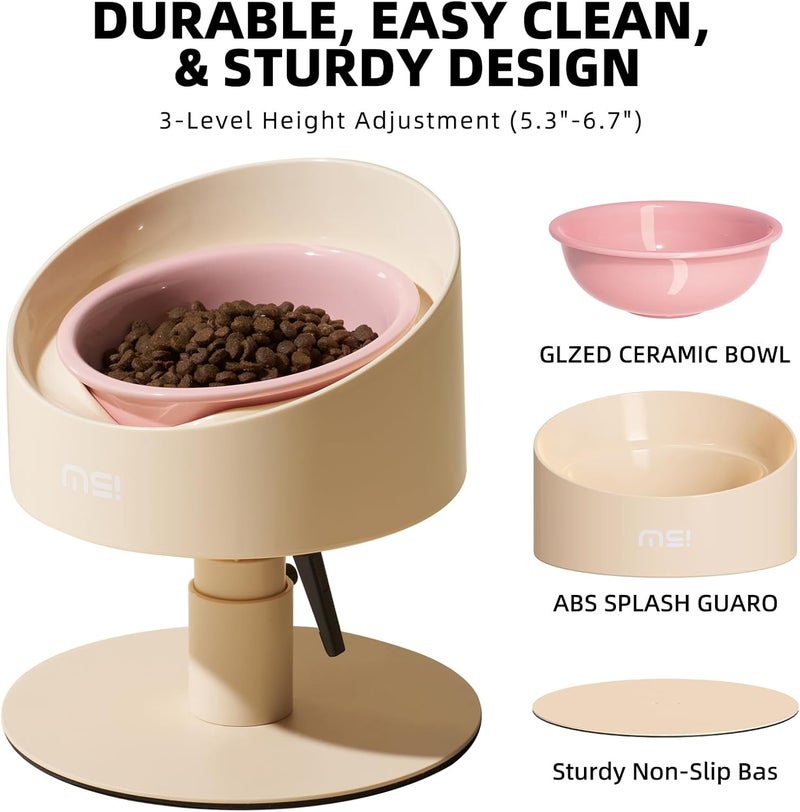 MS!MAKE SURE Adjustable Raised Cat Bowls, Ceramic Elevated Cat Bowls, Pet Bowl with Anti - Slip Rubber Pad, Leak - Proof, Lead & Cadmium Free, Whisker - Friendly, for All Life Stages of Age Pink - Image 3